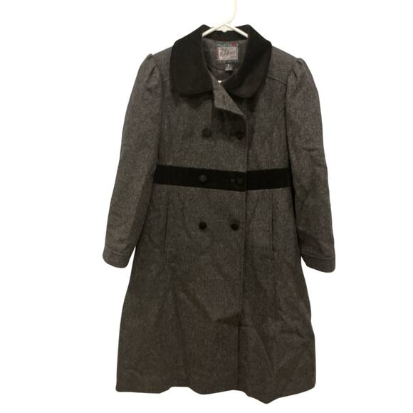 Rothschild Girls Wool Peacoat Size 12 Grey Black Classic Preppy Winter Old Money - Picture 1 of 7